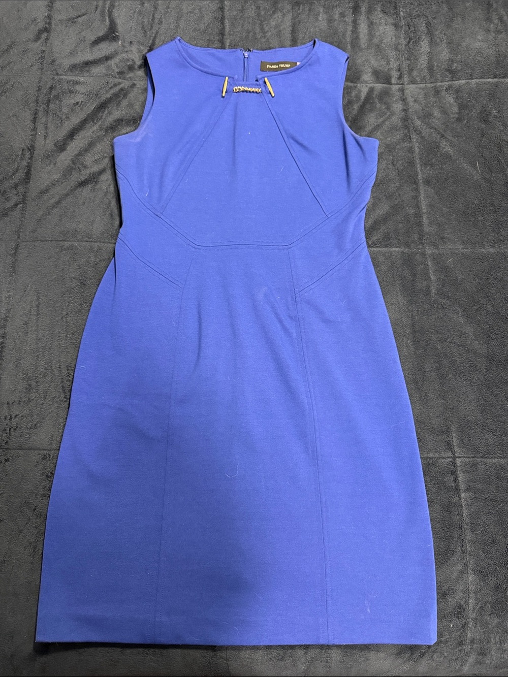 Ivanka Trump Royal Blue Sleeveless Sheath Dress with Gold Accent